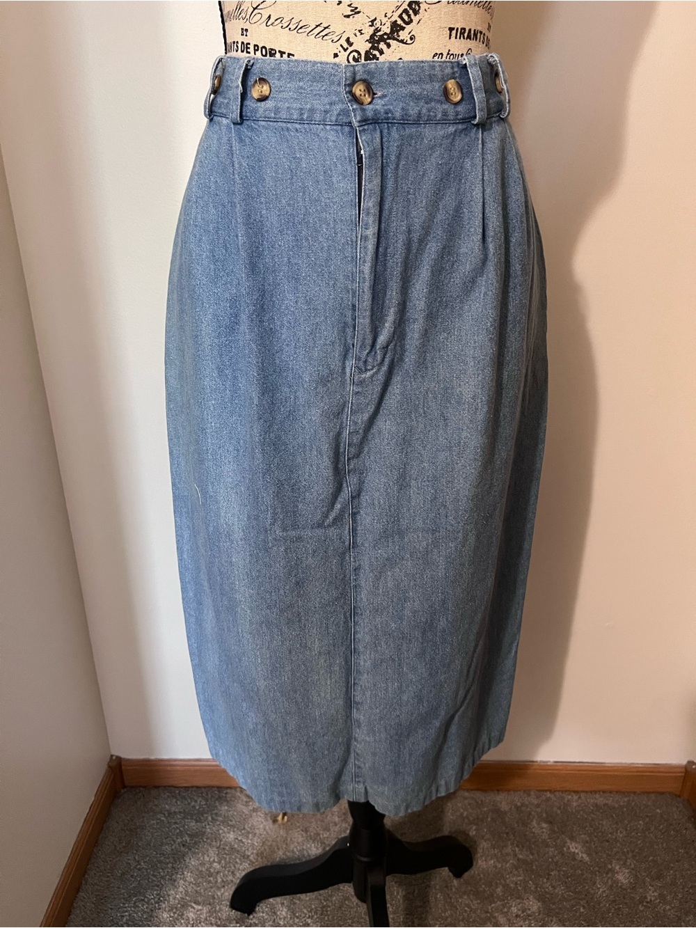 VTG Red Ridge Mountain Outfitters Denim Midi Skirt Pleated High Waist Size 12